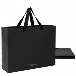 Vixara Black Gift Bags with Handles, 5 Pack Paper Gift Bags for Presents, Party, Wedding and Holiday Packaging, Small Reusable Gift Bags for Birthday and Special Occasions