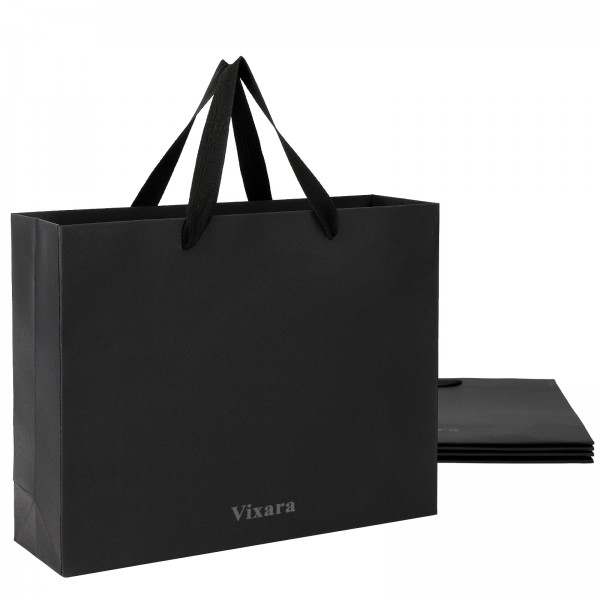 Vixara Black Gift Bags with Handles, 5 Pack Paper Gift Bags for Presents, Party, Wedding and Holiday Packaging, Small Reusable Gift Bags for Birthday and Special Occasions Vixara Black Gift Bags with Handles, 5 Pack Paper Gift Bags for Presents, Party, Wedding and Holiday Packaging, Small Reusable Gift Bags for Birthday and Special Occasions